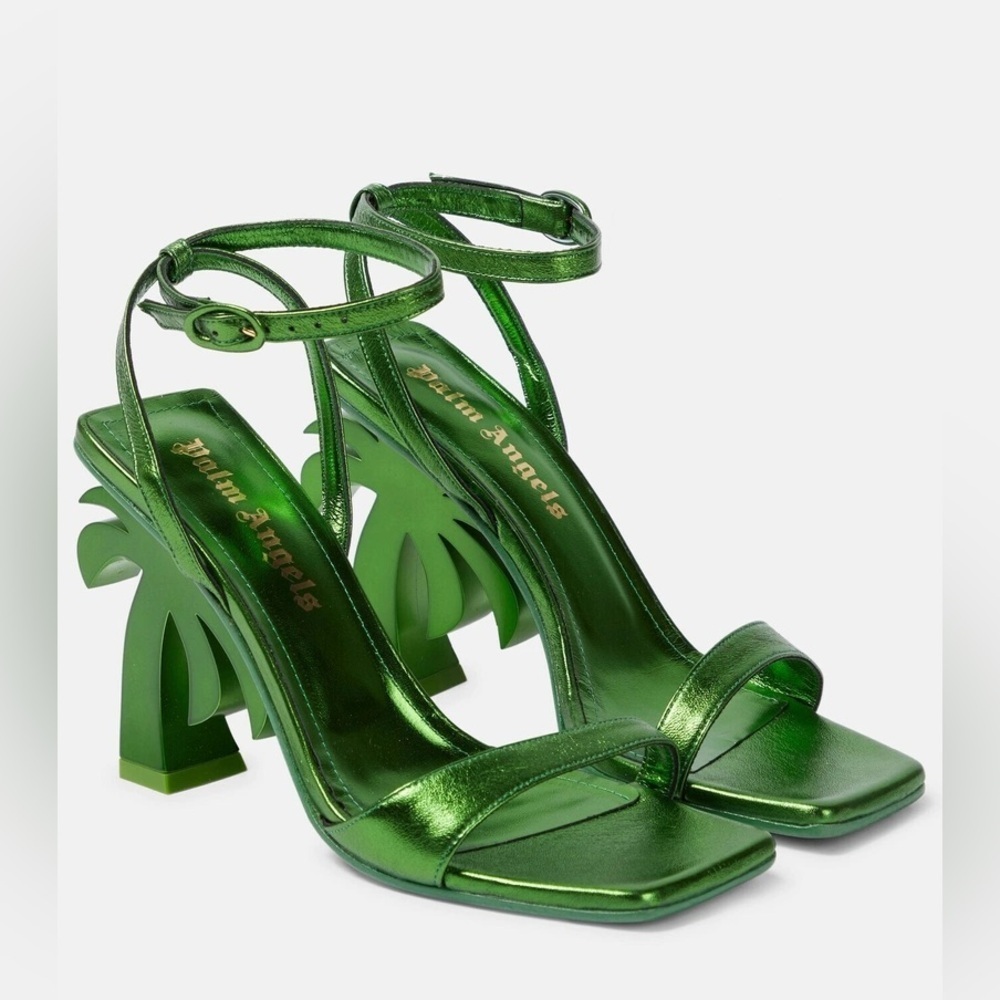 Palm Angels Palm Metallic Tree Heeled Sandals Size US 9